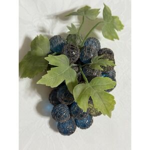 Vintage MCM Hand Blown Glass Grape Bunch Wire Wrapped Cluster Blue Green